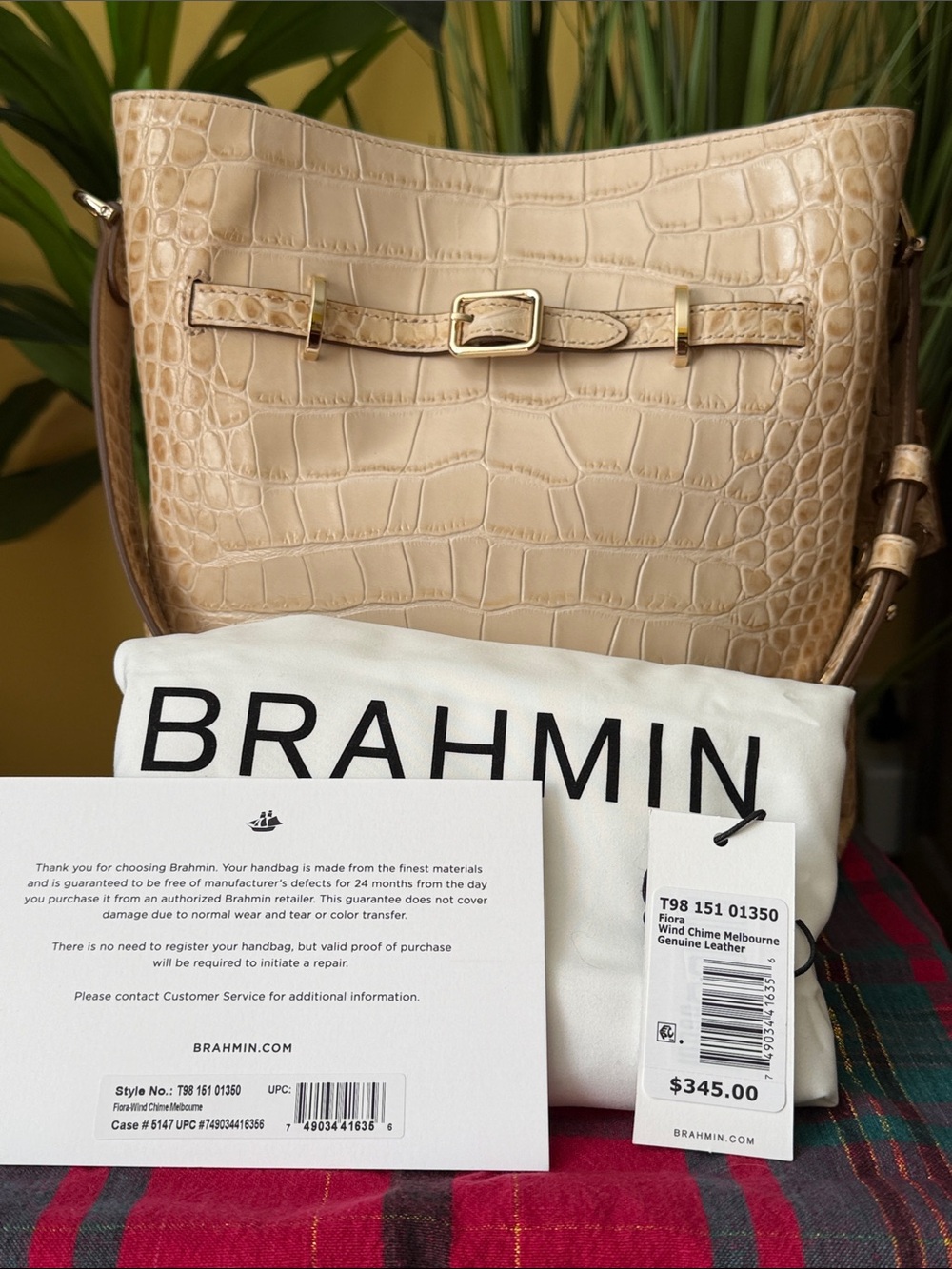 Brahmin Fiora Beige Croc-Embossed Leather Shoulder Bag - Wind Chime Melbourne
